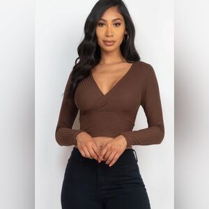Capella Ribbed Wrap Front Long Sleeve Top